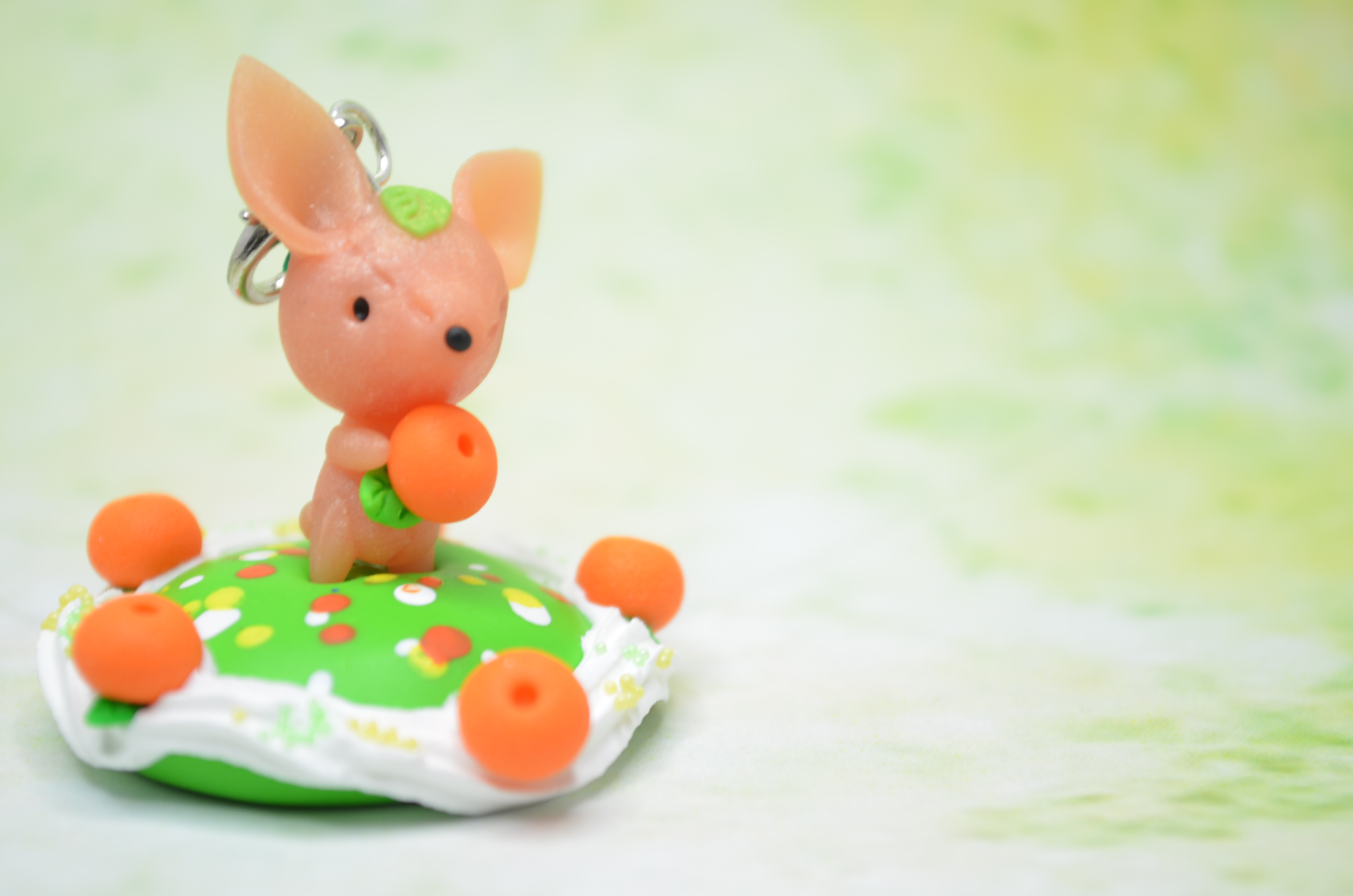 Stitched Bunny Holding an Orange, Necklace Pendant with Base